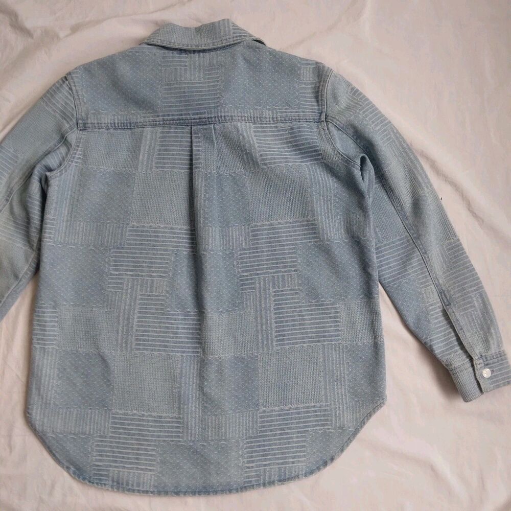 Bagatelle Collection Denim Shirt Shacket Textured Patchwork Button Down Womens M - Picture 11 of 12